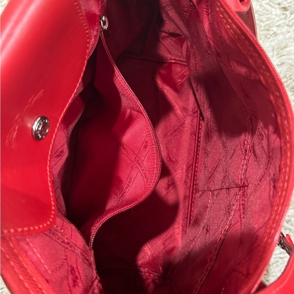 Longchamp Leather Cherry Red Tote Bag. Ling strap can wear over the shoulder. - Picture 7 of 7